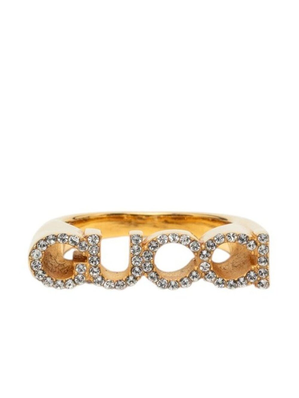 Gucci Logo Ring S Gold Plated Rhinestone